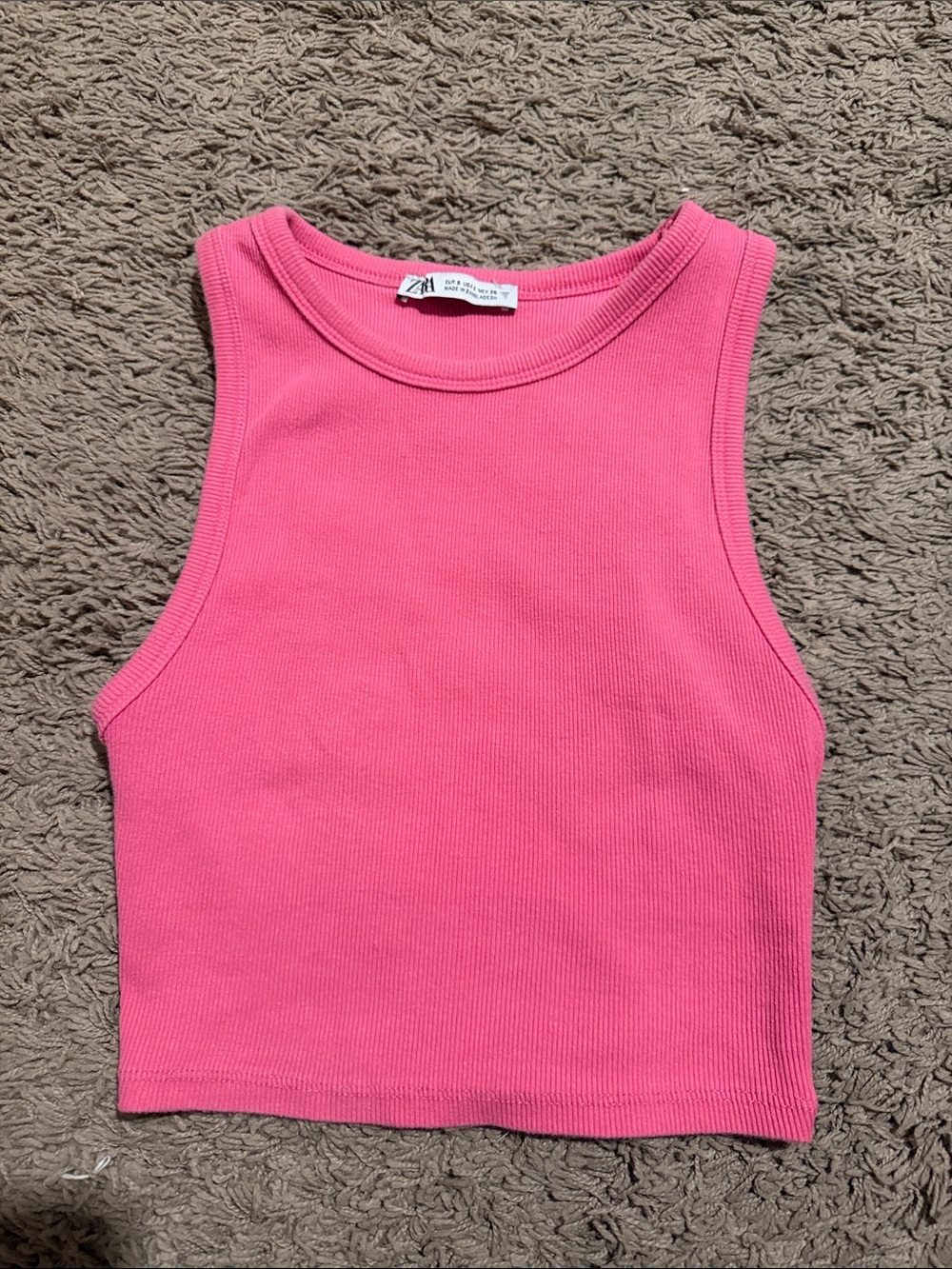 Zara Pink Ribbed Crop Tank Top